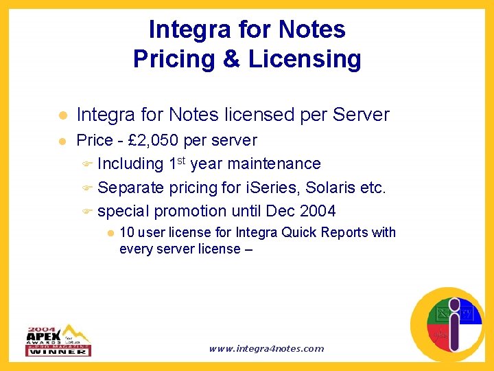Integra for Notes Pricing & Licensing l Integra for Notes licensed per Server l