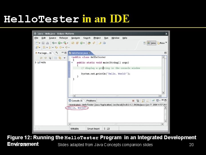 Hello. Tester in an IDE Figure 12: Running the Hello. Tester Program in an