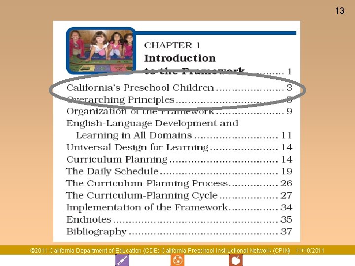 13 Chapter 1 © 2011 California Department of Education (CDE) California Preschool Instructional Network