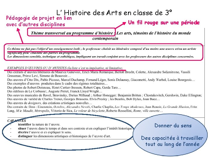 L’ Histoire des Arts en classe de 3° Pédagogie de projet en lien avec