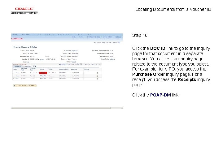 Locating Documents from a Voucher ID Step 16 Click the DOC ID link to