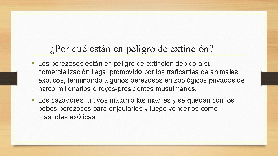 ¿Por qué están en peligro de extinción? • Los perezosos están en peligro de