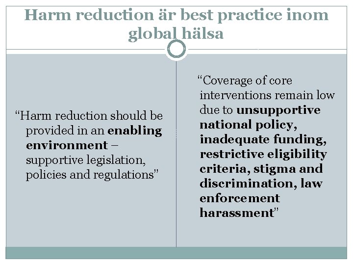Harm reduction är best practice inom global hälsa “Harm reduction should be provided in