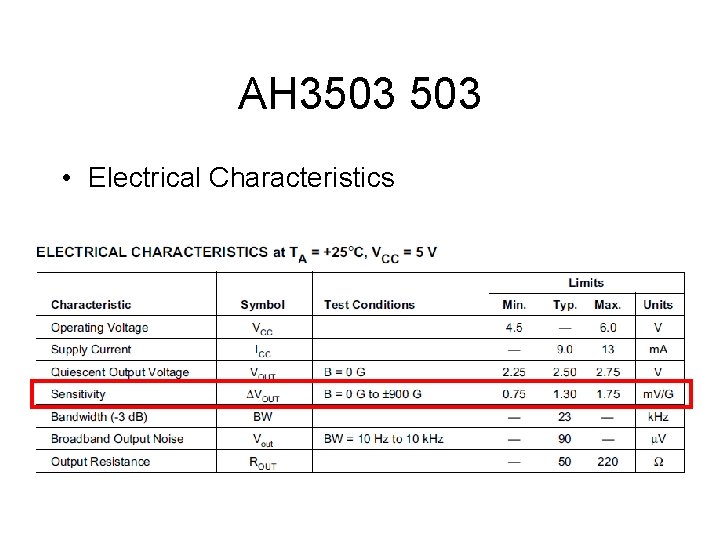 AH 3503 • Electrical Characteristics 