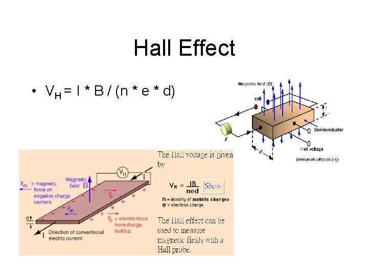Hall Effect • VH = I * B / (n * e * d)