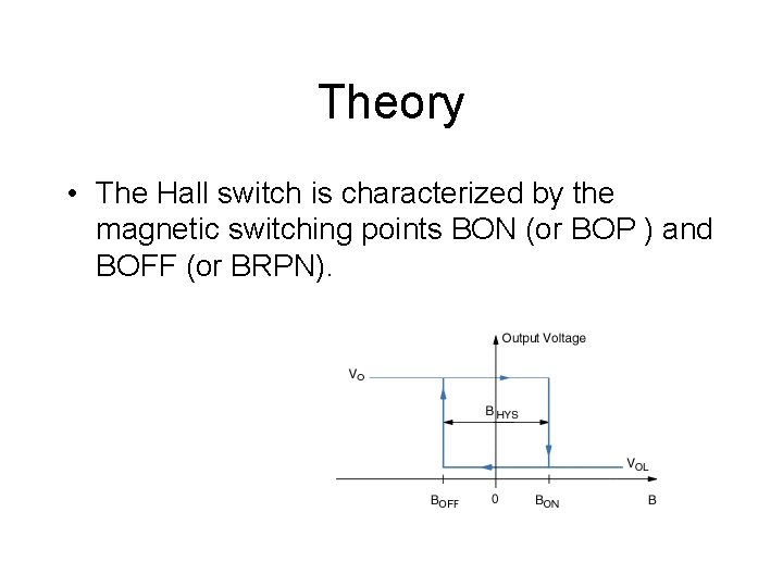Theory • The Hall switch is characterized by the magnetic switching points BON (or