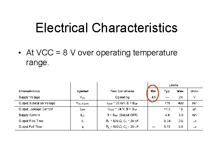 Electrical Characteristics • At VCC = 8 V over operating temperature range. 