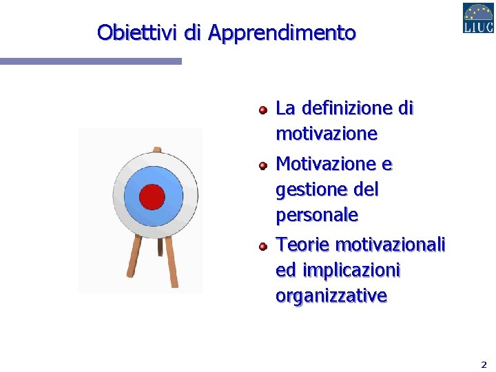 Obiettivi di Apprendimento La definizione di motivazione Motivazione e gestione del personale Teorie motivazionali