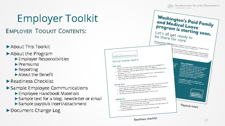 Employer Toolkit EMPLOYER TOOLKIT CONTENTS: ►About This Toolkit ►About the Program ►Employer Responsibilities ►Premiums