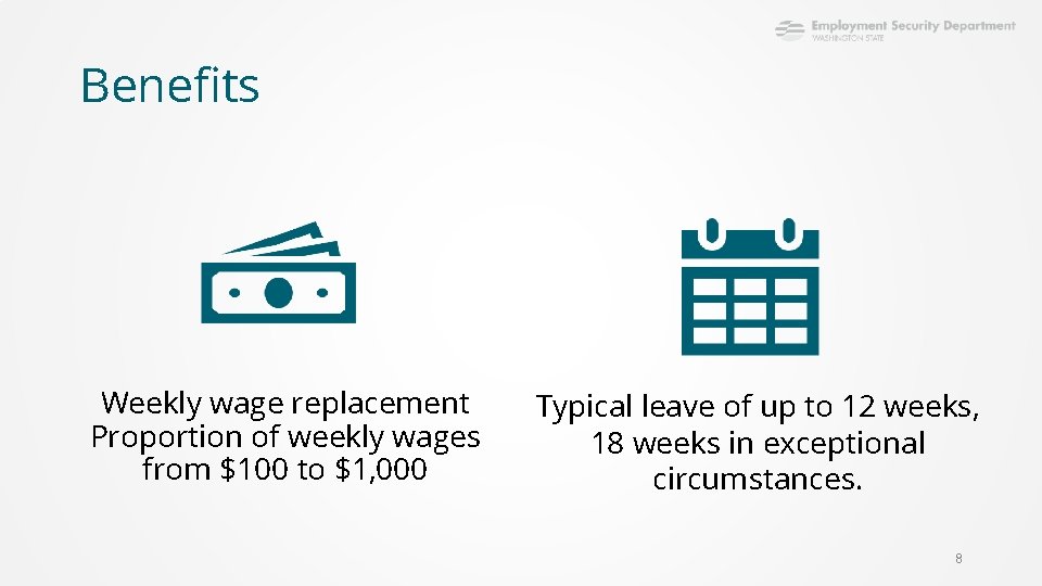 Benefits Weekly wage replacement Proportion of weekly wages from $100 to $1, 000 Typical