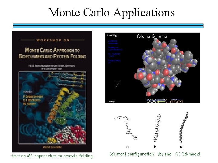 Monte Carlo Applications folding @ home text on MC approaches to protein folding (a)