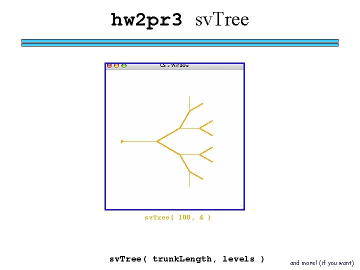 hw 2 pr 3 sv. Tree( 100, 4 ) sv. Tree( trunk. Length, levels