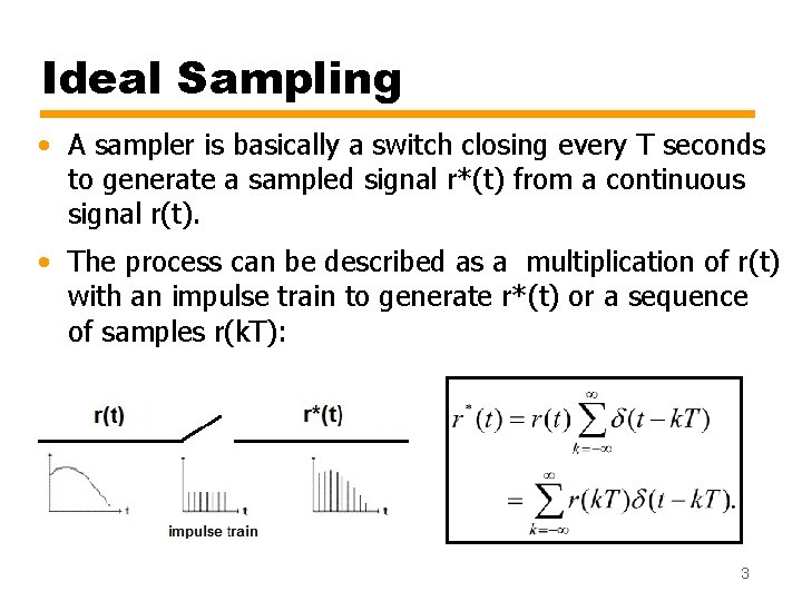 Ideal Sampling • A sampler is basically a switch closing every T seconds to