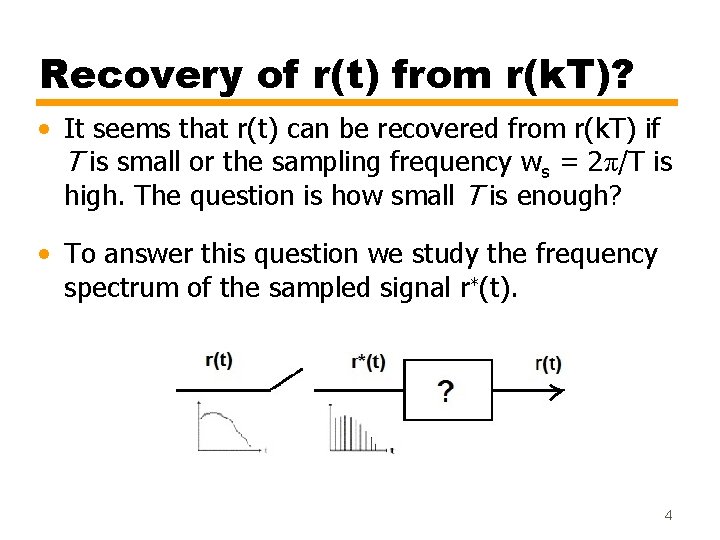 Recovery of r(t) from r(k. T)? • It seems that r(t) can be recovered