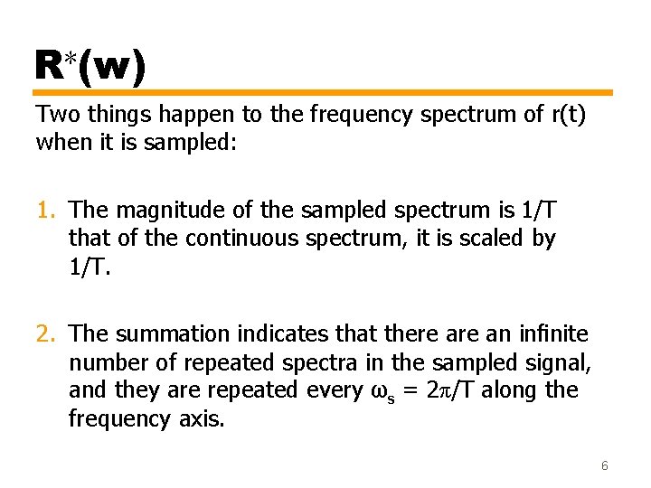 R∗(w) Two things happen to the frequency spectrum of r(t) when it is sampled: