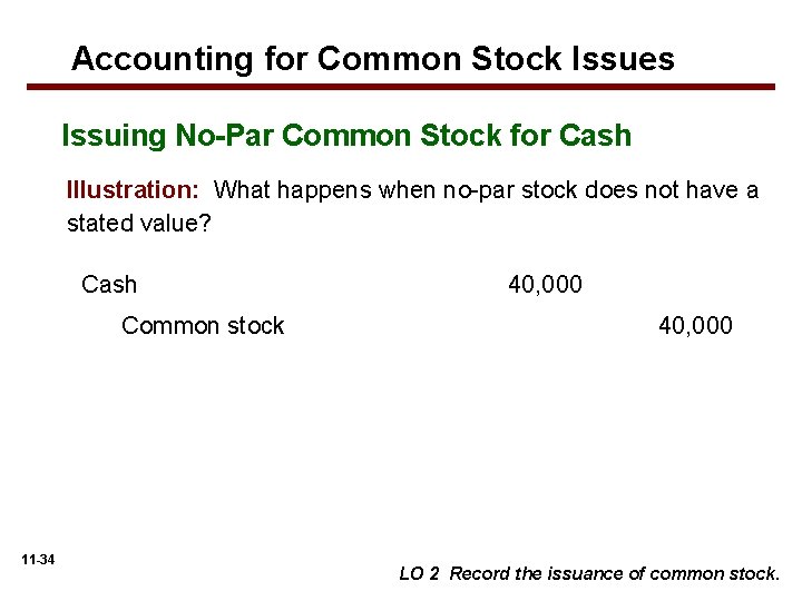 Accounting for Common Stock Issues Issuing No-Par Common Stock for Cash Illustration: What happens