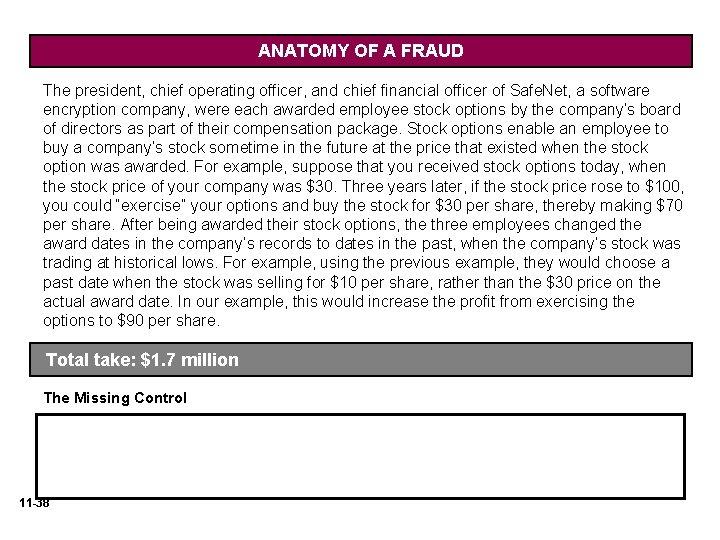 ANATOMY OF A FRAUD The president, chief operating officer, and chief financial officer of