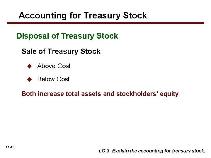 Accounting for Treasury Stock Disposal of Treasury Stock Sale of Treasury Stock u Above