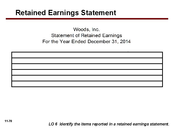 Retained Earnings Statement 11 -78 LO 6 Identify the items reported in a retained