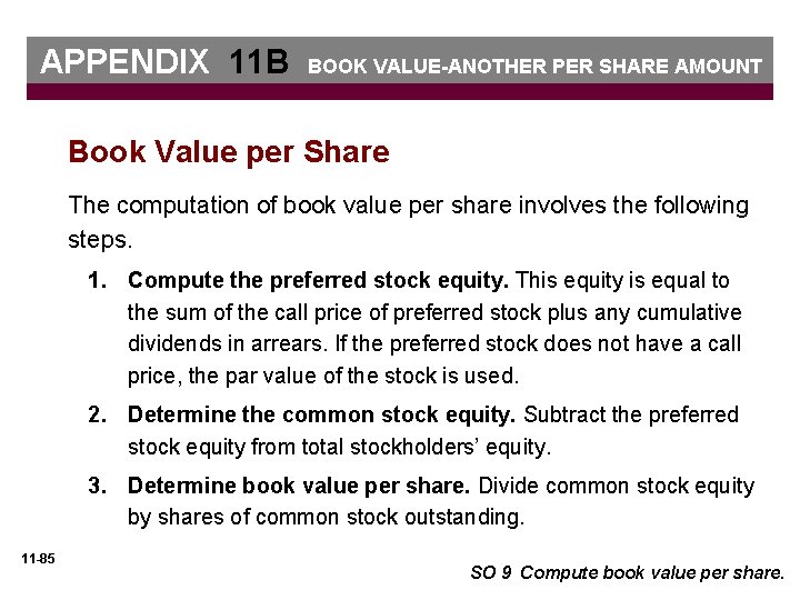 APPENDIX 11 B BOOK VALUE-ANOTHER PER SHARE AMOUNT Book Value per Share The computation