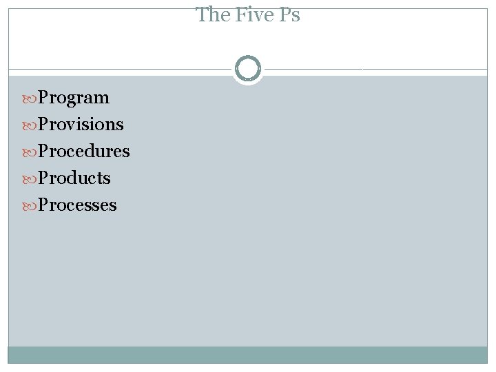 The Five Ps Program Provisions Procedures Products Processes 