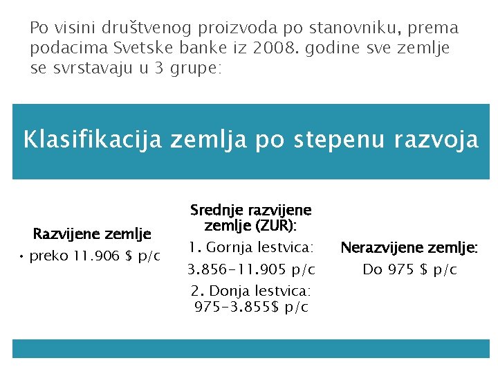 Po visini društvenog proizvoda po stanovniku, prema podacima Svetske banke iz 2008. godine sve