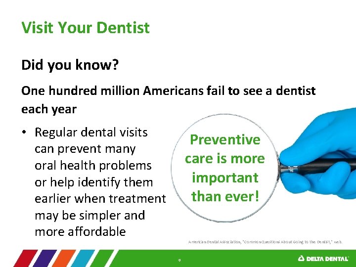 Visit Your Dentist Did you know? One hundred million Americans fail to see a