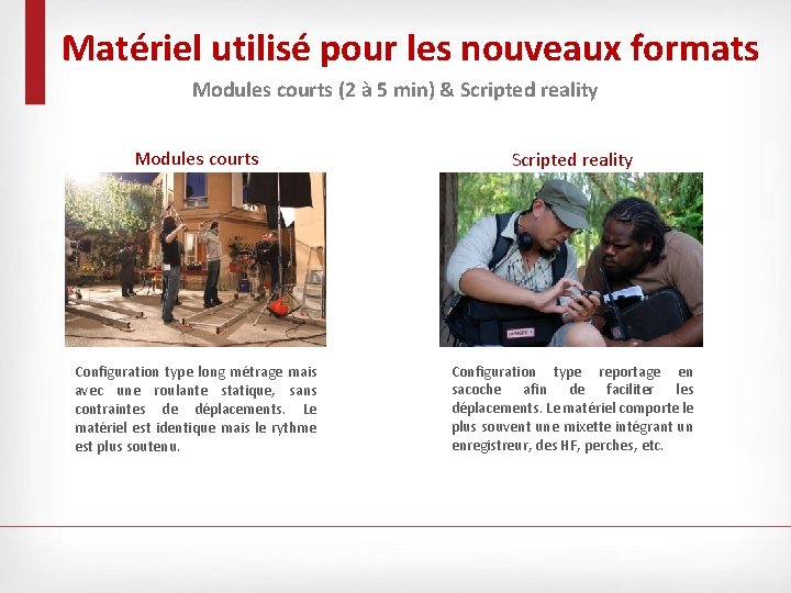 Matériel utilisé pour les nouveaux formats Modules courts (2 à 5 min) & Scripted