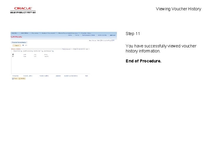Viewing Voucher History Step 11 You have successfully viewed voucher history information. End of