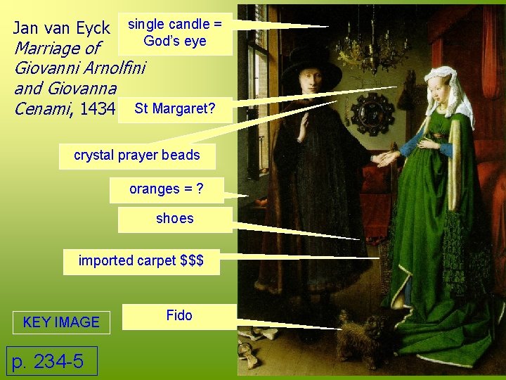 Jan van Eyck single candle = God’s eye Marriage of Giovanni Arnolfini and Giovanna