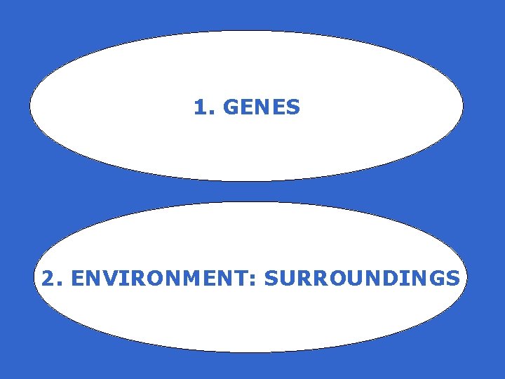 1. GENES 2. ENVIRONMENT: SURROUNDINGS 