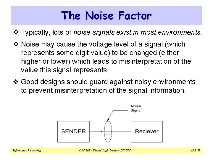 The Noise Factor v Typically, lots of noise signals exist in most environments. v