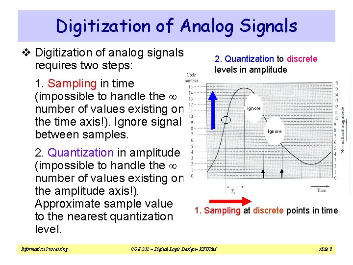 Digitization of Analog Signals v Digitization of analog signals requires two steps: 2. Quantization