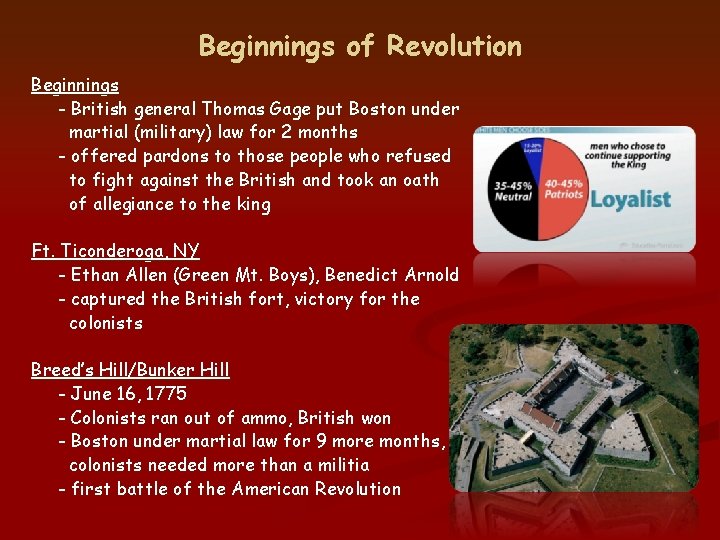 Beginnings of Revolution Beginnings - British general Thomas Gage put Boston under martial (military)