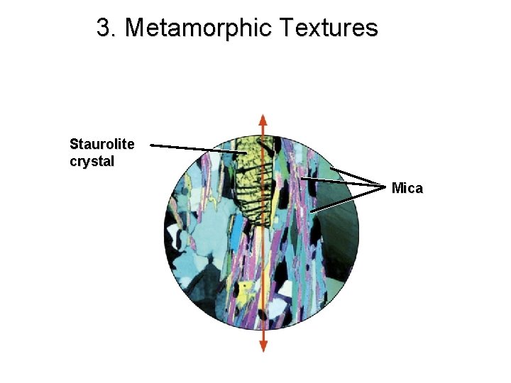 3. Metamorphic Textures Staurolite crystal Mica 