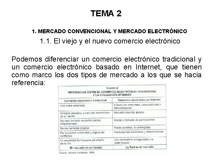 TEMA 2 1. MERCADO CONVENCIONAL Y MERCADO ELECTRÓNICO 1. 1. El viejo y el