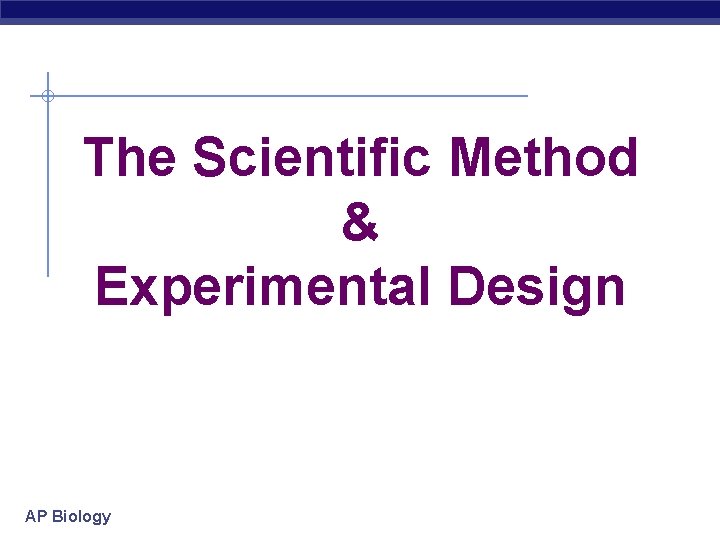 The Scientific Method & Experimental Design AP Biology 