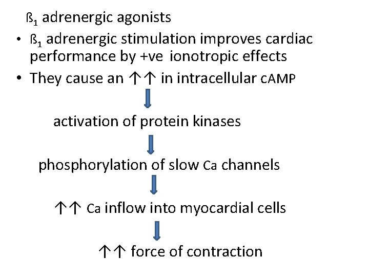 ß 1 adrenergic agonists • ß 1 adrenergic stimulation improves cardiac performance by +ve