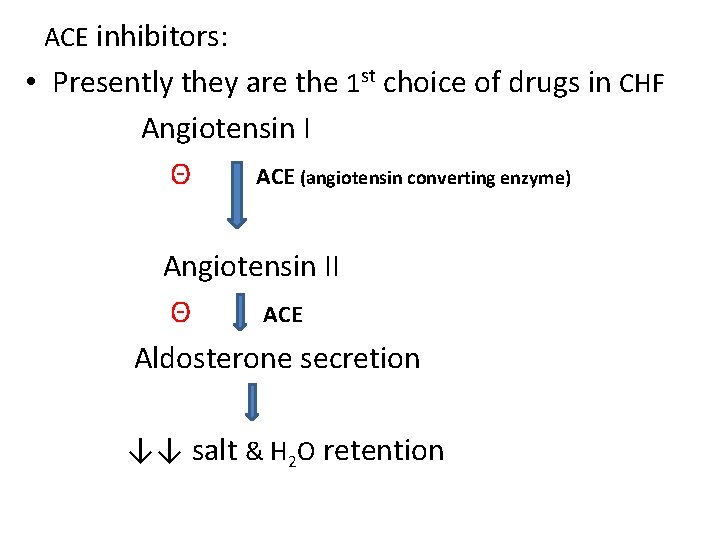 ACE inhibitors: • Presently they are the 1 st choice of drugs in CHF