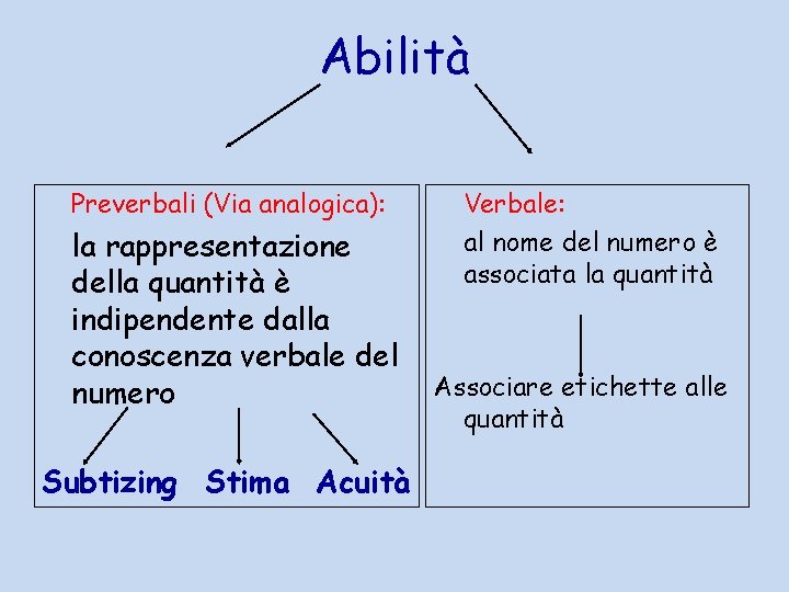 Abilità Preverbali (Via analogica): la rappresentazione della quantità è indipendente dalla conoscenza verbale del