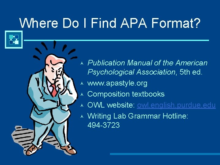 Where Do I Find APA Format? © © © Publication Manual of the American