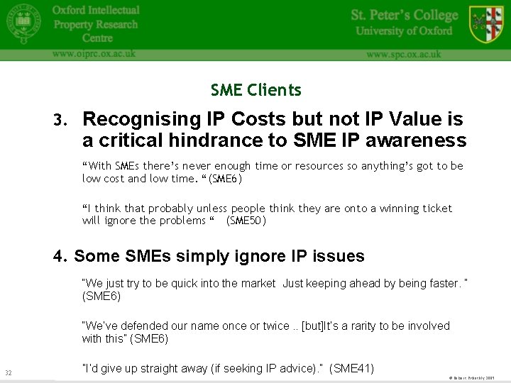 SME Clients 3. Recognising IP Costs but not IP Value is a critical hindrance