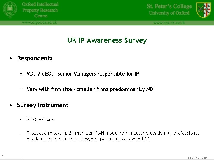 UK IP Awareness Survey • Respondents – MDs / CEOs, Senior Managers responsible for