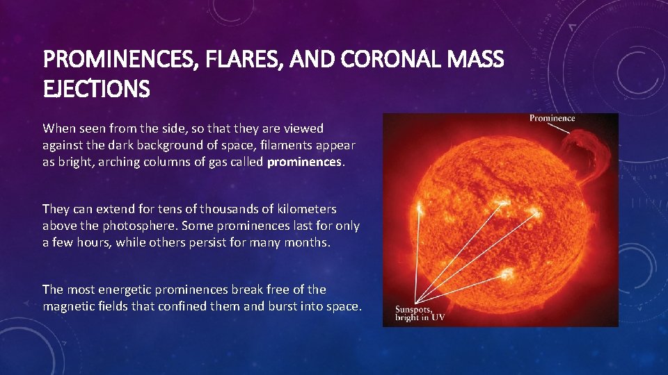 PROMINENCES, FLARES, AND CORONAL MASS EJECTIONS When seen from the side, so that they