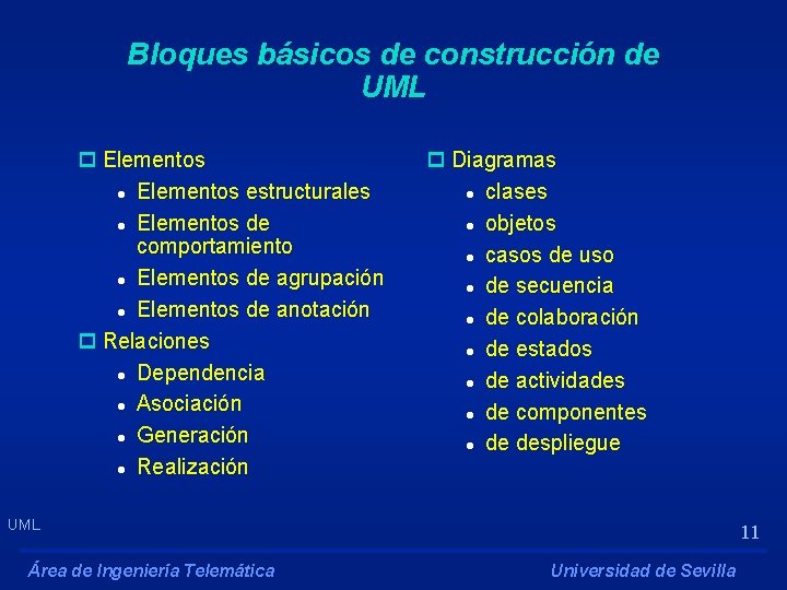 Bloques básicos de construcción de UML p Elementos l Elementos estructurales l Elementos de