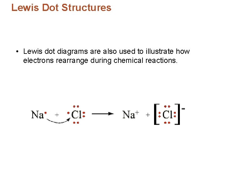 Lewis Dot Structures • Lewis dot diagrams are also used to illustrate how electrons