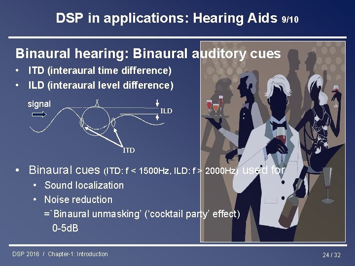 DSP in applications: Hearing Aids 9/10 Binaural hearing: Binaural auditory cues • ITD (interaural