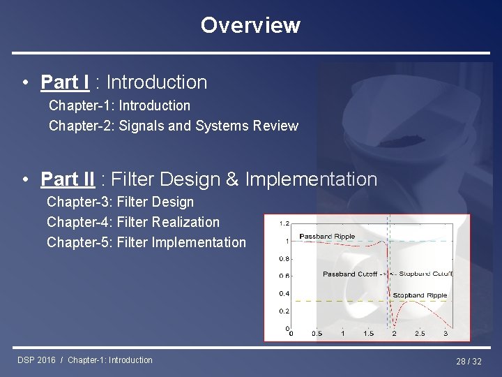 Overview • Part I : Introduction Chapter-1: Introduction Chapter-2: Signals and Systems Review •