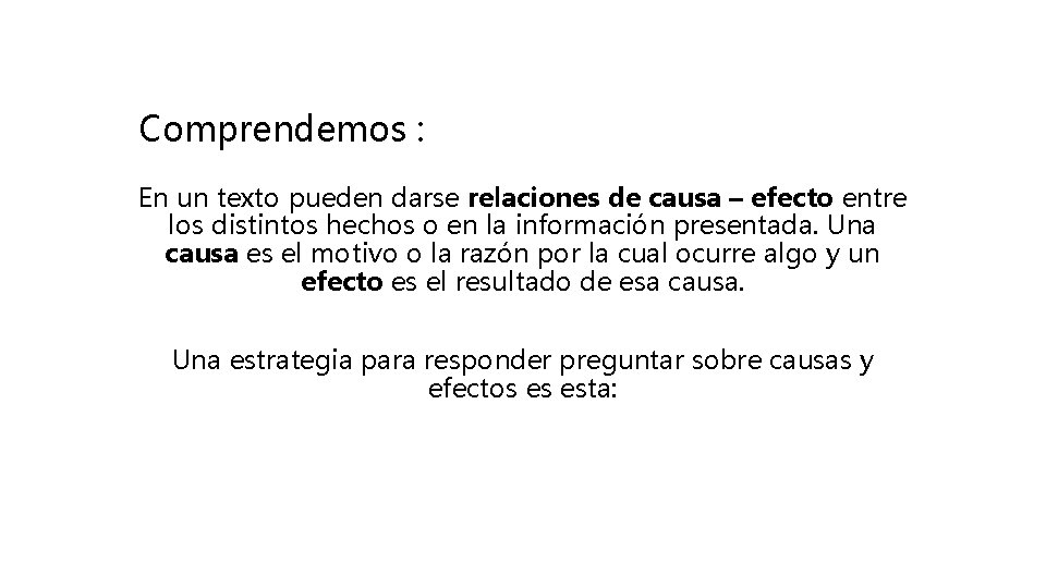 Comprendemos : En un texto pueden darse relaciones de causa – efecto entre los