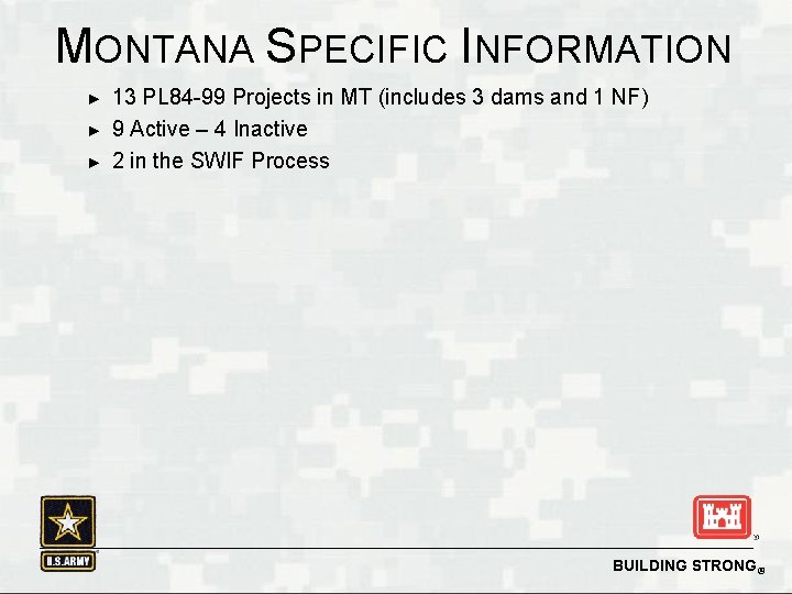 MONTANA SPECIFIC INFORMATION ► ► ► 13 PL 84 -99 Projects in MT (includes